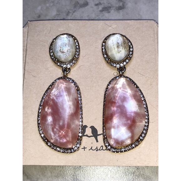 CHLOE + ISABEL blush stone drop earrings with crystal halo - E050 - Picture 2 of 4